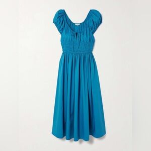 NWT Doen Quinn tie-detailed shirred cotton-poplin midi dress